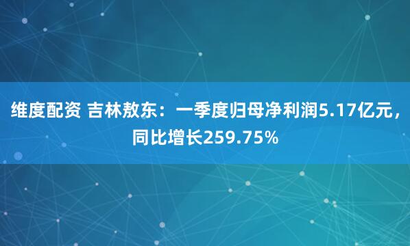 维度配资 吉林敖东：一季度归母净利润5.17亿元，同比增长259.75%
